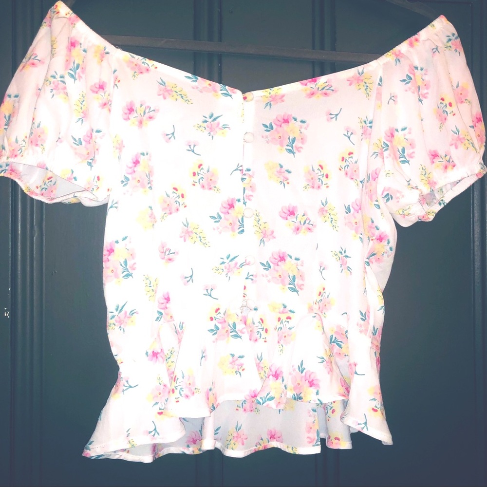 Off the shoulder white floral top